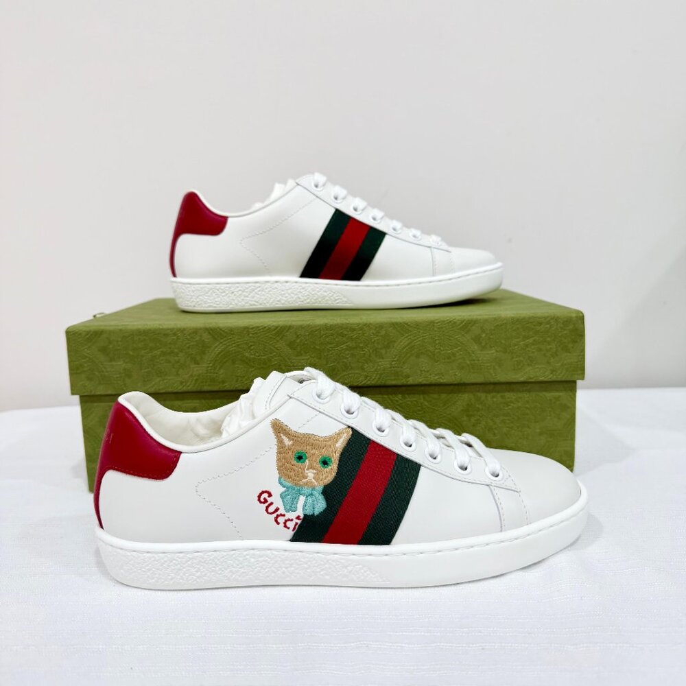 Gucci Ace Cat Leather Sneakers for Women